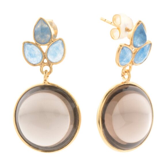 SHAANTI JEWELS Made In India 14kt Gold Plated Smoky Topaz And Blue Quartz Earrin - Picture 1 of 3